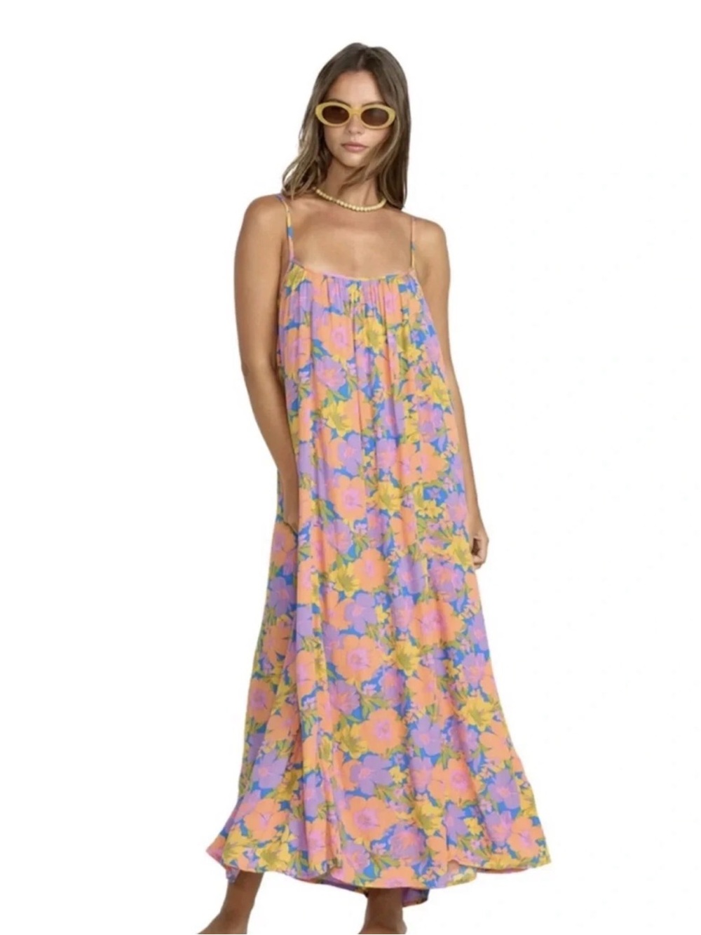 Billabong Floral Spaghetti-Strap Maxi Dress in Peach & Lilac